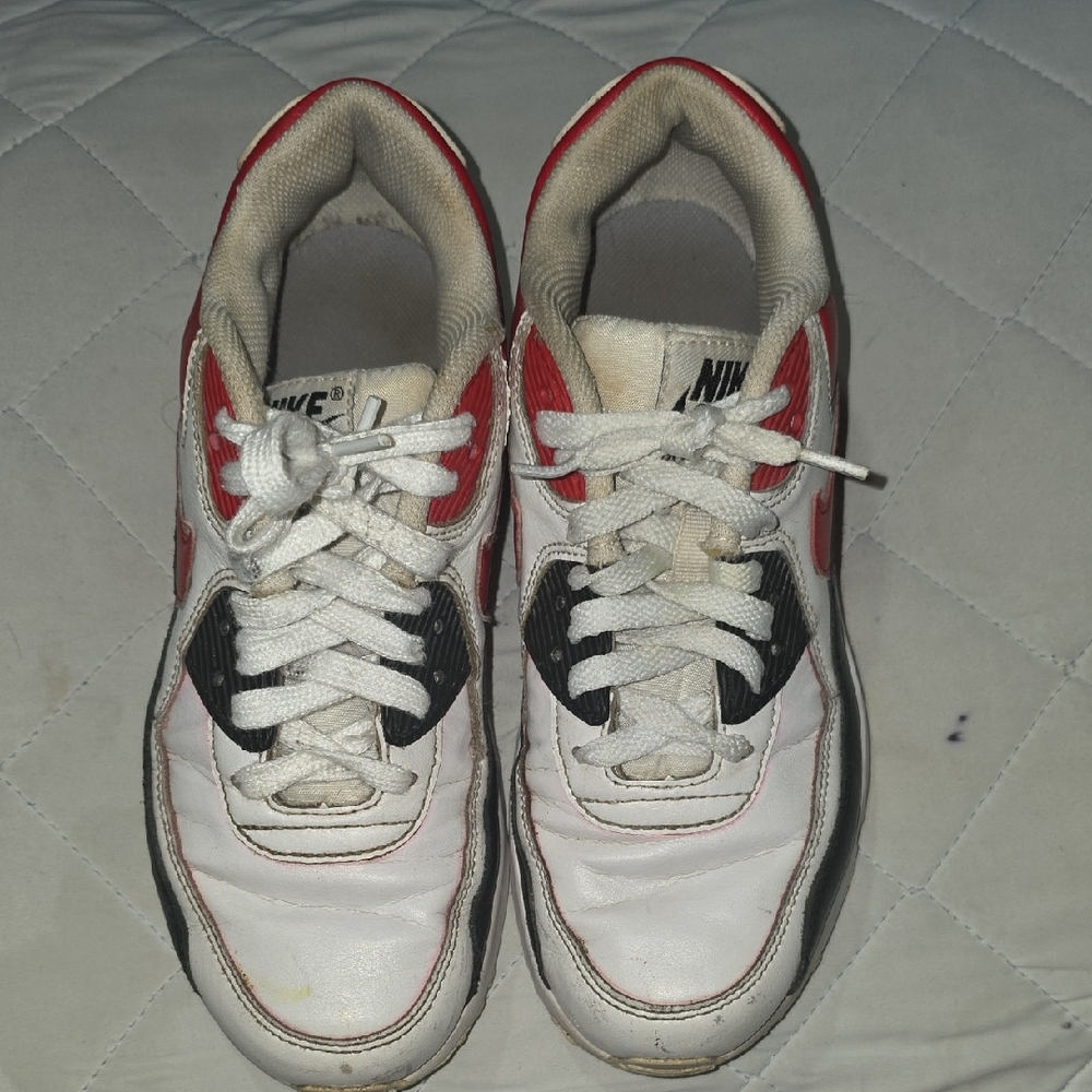 Nike Kids White and‎ Black Sneakers with Red Accents